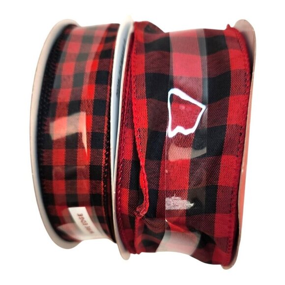Buffalo Plaid Wire Edge Holiday Ribbon By Place & Time 2 Sizes Included: 2.5" X - Picture 2 of 6